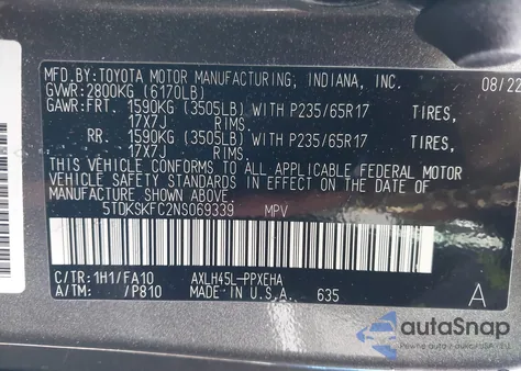 2022 Toyota Sienna Le from USA, damaged, VIN 5TDKSKFC2NS069339